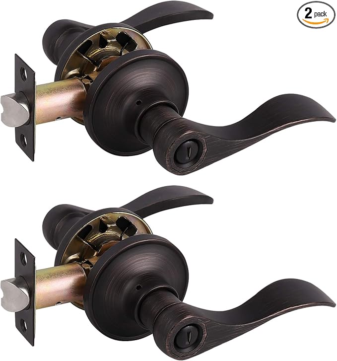 Gobrico Interior Privacy Door Levers for Bathroom Bedroom Keyless Door Locksets Drop Door Handles,Oil Rubbed Bronze Finished, 2pack