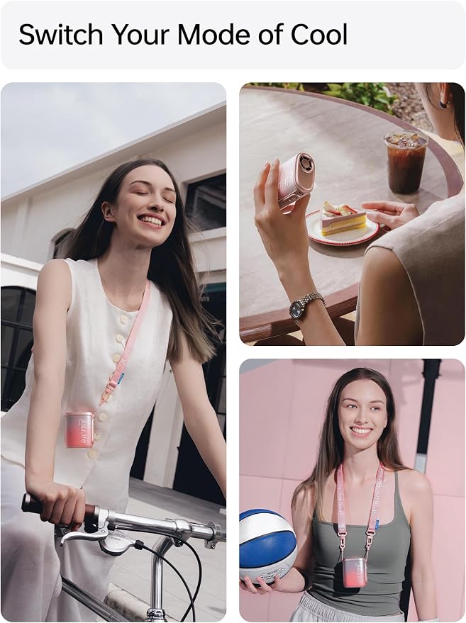 JISULIFE Portable Neck Fan 100 Speeds 40000RPM, Wearable Waist Clip on Fan | 16H Runtime, 4500mAh USB Rechargeable & LED, Personal Mini Cooling Fan, Gift for Women Outdoor/Travel/Camping/Vacation-Pink