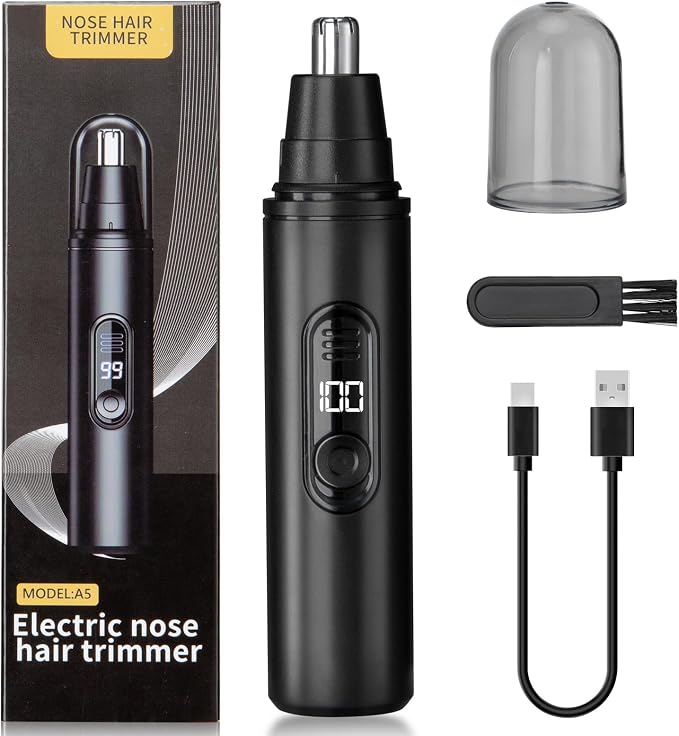 SUERBEATY Nose Hair Trimmer for Men Rechargeable, LED Display | Electric Nose and Ear Hair Trimmer, Waterproof & Professional Clipper, Portable Travel Size, Painless, Black