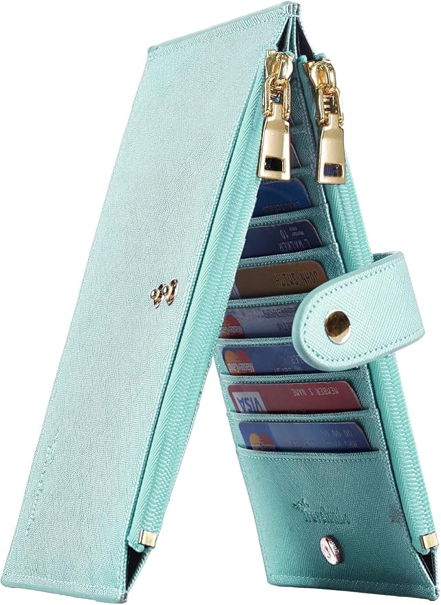 Travelambo RFID Wallet Women Large Size Bifold Multi Card Wallet Case with Zipper Pocke Credit Card Holder for Women