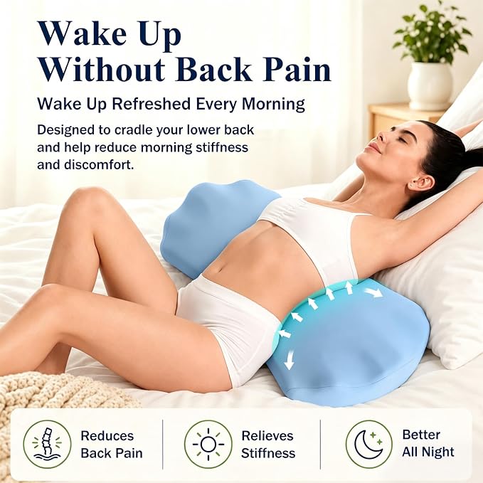 Fledano Lumbar Support Pillow for Bed – Memory Foam Lower Back Pain Relief Pillow for Sleeping, Ergonomic Lumbar Pillow for Side & Back Sleepers, Sciatica & Hip Pain Relief, Washable Cooling Cover