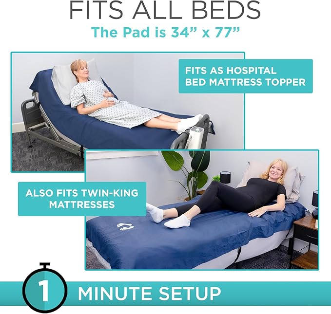 Vive 5" Alternating Pressure Mattress - Air Topper Pad for Bed Sore, Ulcer Prevention, Bedridden Treatment - Inflatable, Quiet Alternative Cover - Fits Hospital Bed - Includes Electric Pump System