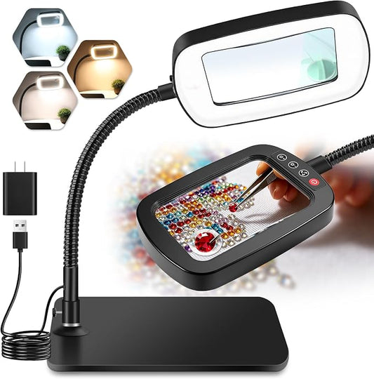 10X 30X Large Magnifying Glass with Light and Stand | Lighted Magnifier,72 LEDs,3 Color Modes , Hands-Free Magnifying Desk Lamp for Reading, Craft, Hobby, Close Work