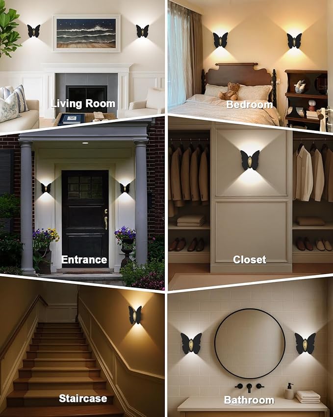 Eneru Motion Sensor Wall Sconce, Rechargeable Wall Light Wireless Indoor | 5000mAh Battery Operated Wall Sconce, Motion Activated, Magnetic Butterfly Night Light for Hallway Stair Closet Pantry Porch