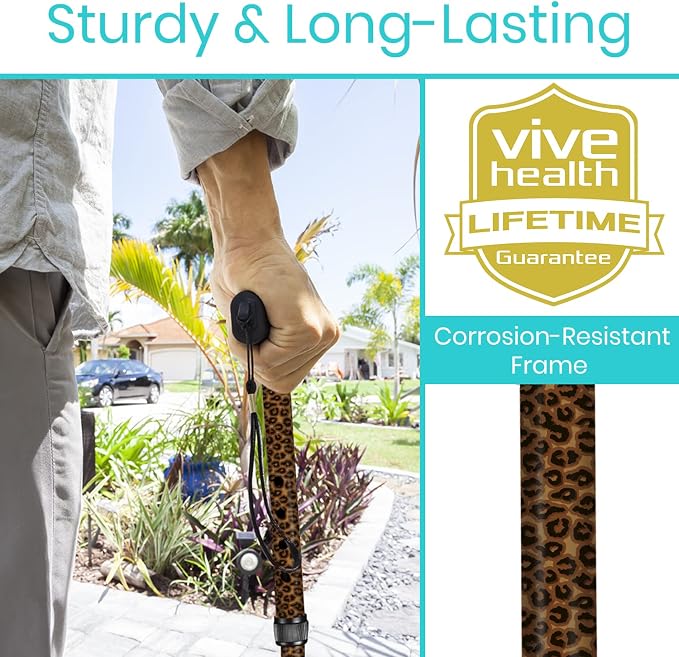 Vive Folding Cane - Foldable Walking Cane for Men, Women - Fold-up, Collapsible, Lightweight, Adjustable, Portable Hand Walking Stick - Balancing Mobility Aid - Sleek, Comfortable