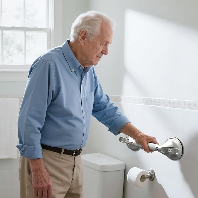 DAILYLIFE Grab Bars for Bathtubs and Showers, 21 inch Shower Handles for Elderly Suction, 300lbs Safety Shower Grab bar for Seniors and Elderly, Gray(1 Pack)