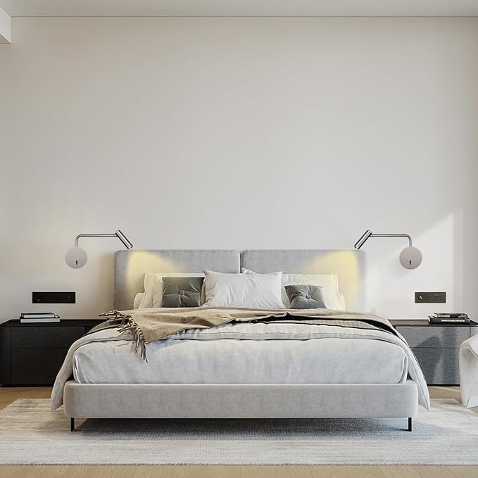 ZEROUNO Wall Mounted Reading Light Swing Arm Bedside Lamps for Bedroom Hardwired Sconces with Switch LED Mounted for Home Decor Wall Lighting Fixtures Indoor (Silver)