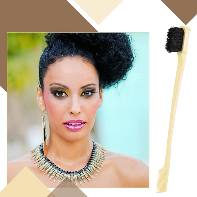 Geiserailie 3 Pcs Slick Back Hair Brush Set Bristle Brush Edge Control Teasing Comb for Women Black Hair(Beige)