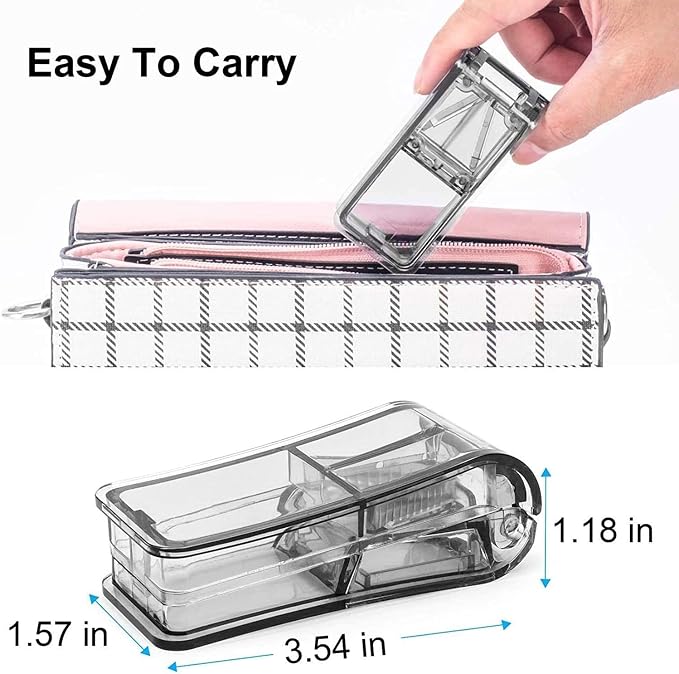 JohnBee Pill Cutter for Small or Large Pills (Dark Grey) | Designed in The USA, Cuts Vitamins, Features Storage, Brush & Waterproof Keychain Pill Holder