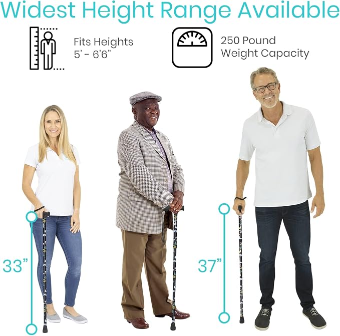Vive Folding Cane - Foldable Walking for Men, Women Fold-up, Collapsible, Lightweight, Adjustable, Portable Hand Stick Balancing Mobility Aid Sleek, Comfortable (Black Butterfly)