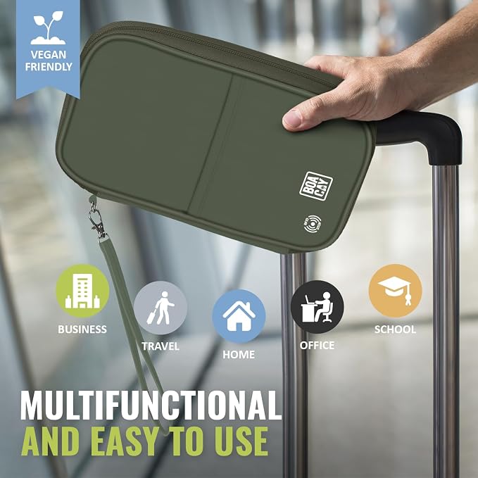 Travel Document Organizer with RFID, Family Passport Holder, Wallet for Women & Men, Portable & Waterproof Case for Cards, Boarding Pass, Money