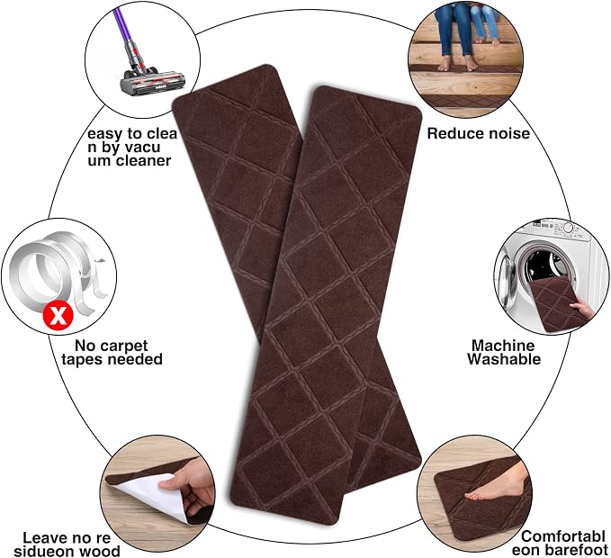 Stair Treads for Wooden Steps 15pcs 8x30in Non-Slip Stairs Carpet Runner | Indoor Stair Mats for Kids Elders and Pets