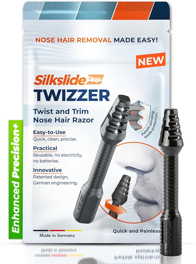 Silkslide TWIZZER, Nose Hair and Ear Hair Trimmer for Men and Women, Twist and Trim Nasal Hair Removal, German Blades, Patented Design, No Electricty or Batteries