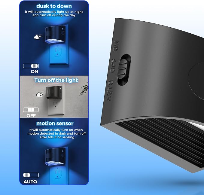 L LOHAS LED Motion Sensor Night Light, Night Lights Plug into Wall, 2 Pack | Nightlight with Dusk to Dawn & Motion Detection Sensor, 30-100Lm Adjustable Brightness, Blue Light, Black Housing