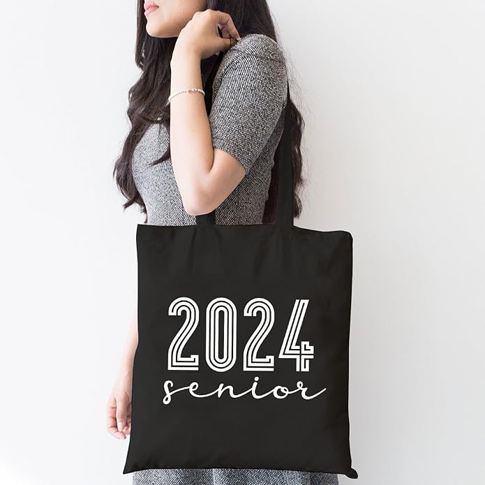 TSIIUO Senior 2024 Class of 2024 Canvas Tote Bag Women Graduation Gift Funny High School Shopping Reusable Bag