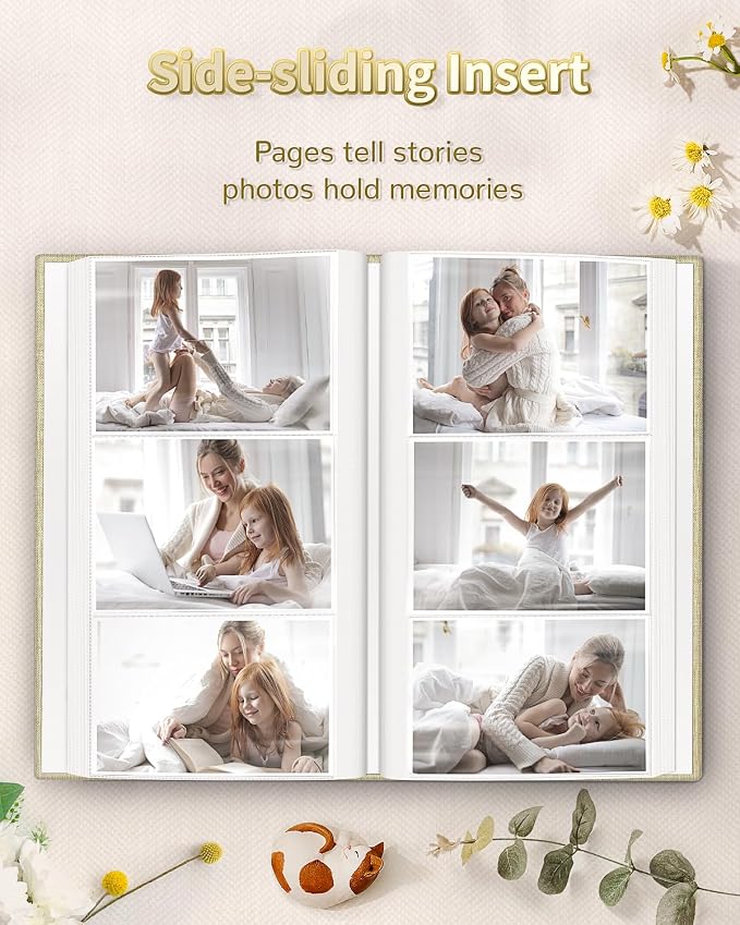 Artfeel Photo Album 4x6 with 300 Pockets,Slip-in Picture Albums,Linen Cover Memory Book with Front Window,White Page Vertical Photo Book for Wedding,Family,Anniversare,Baby,Vacation