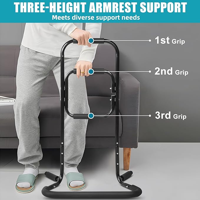 Metal Chair Assist for Seniors - 21"L×18"W×33"H Stand Assist Devices with Extra-Wide Base, Mobility Aid to Help You Get Up from Floor Couch Bed, Standing Supports Fall Prevention, Black
