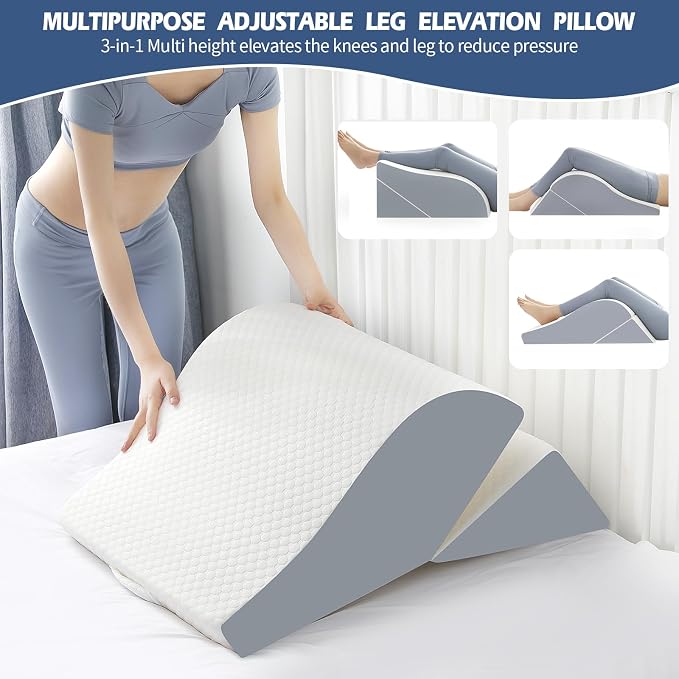 Simpledad 2PCS Leg Elevation Wedge Pillows for Sleeping, Leg Wedge Pillow After Knee Replacement Post Surgery, Leg Wedges for Elevation for Swelling, Circulation, Adjustable 3-in-1 Height