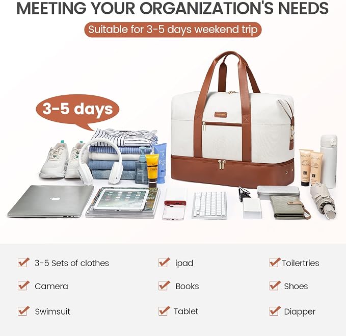 LOVEVOOK Weekender Bag for Women, Large Duffle Bag for Travel with 2 Packing Cubes, Carry on Overnight Bag with Shoe Compartment, Mom Hospital Bags for Labor and Delivery