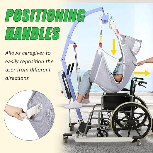 Universal Full Body Patient Lift Sling with Commode Opening for Elderly & Disabled, Safe Working Load 500 lbs, Medium Grey