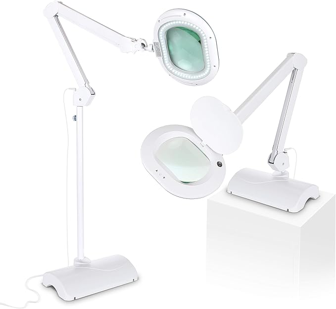 Brightech LightView Pro 2 in 1 Magnifying Floor Lamp & Table Lamp - Hands Free Magnifier with Bright LED Light for Reading - Work Light with Flexible Gooseneck - Standing Mag Lamp