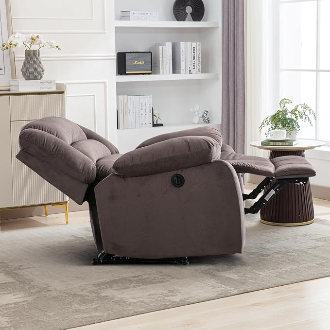 Power Recliner Chair for Adults Set of 2, Oversized Electric Recliner with Soft Cushion and Back, Upholstered Soft Fabric Reclining Chair for Living Room, Bedroom, Brown