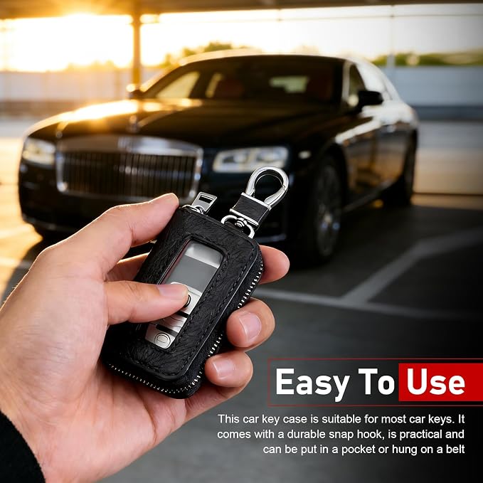 1PC Car Key Fob Case, Leather Car Key Holder for Purse, Automotive Smart Key fob Holder with Hook, for Remote Key Fob