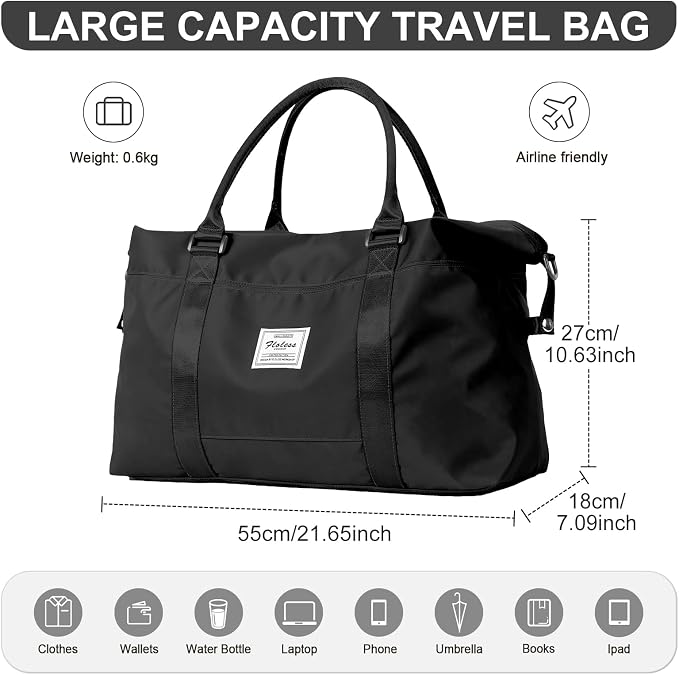 Weekender Duffel Bags for Women Men, Travel Totes Bag for Airplane, Cute Sports Gym Dance Overnight Luggage Bag with Wet Pocket, Carry On Hospital Bag for Labor and Delivery (Large Black)