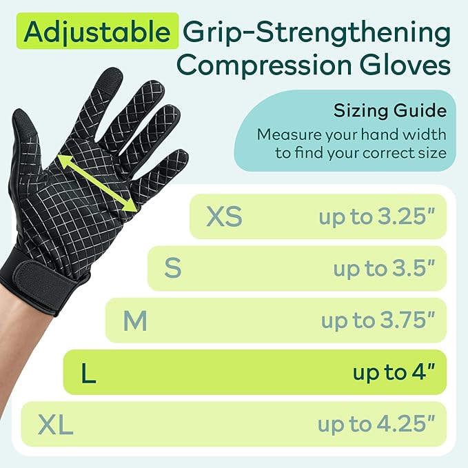 MetaFlex Compression Gloves for Arthritis, Carpal Tunnel, Swelling, Mobility - Full Finger Glove Compresses, Stretches & Strengthens Hand - Adjustable Resistance for Men & Women