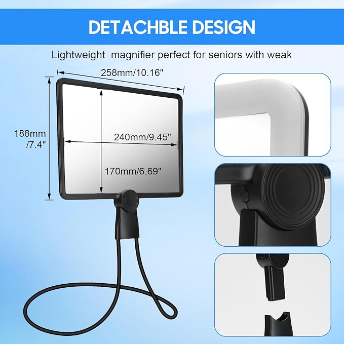 Large Hands Free Magnifying Glass with 50 Ultra-Bright LED Light,Flexible Gooseneck Magnifiers for Reading Books, Sewing, Knitting Seniors Low Vision, Black, 10.6 x 7.4in