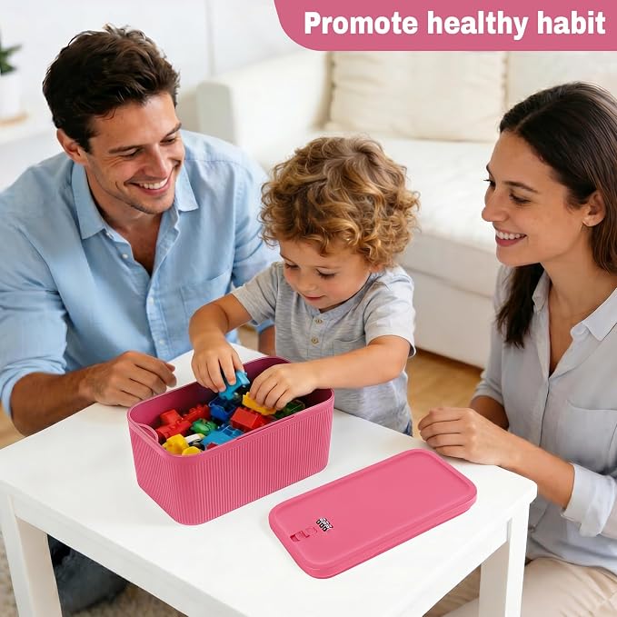 Medicine Lock Box with Code, Lockable Storage Box for Phone Medicine Safe Pill Fridge, Storage Bin for Home Office Gift, Includes Mesh Zipper Pouch, Pink