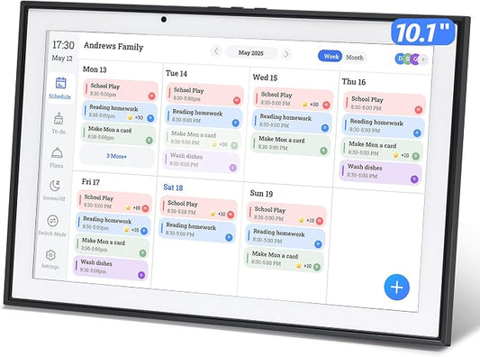 10.1 inch Smart Digital Calendar & Chore Chart, 1920 * 1080P Full HD Touchscreen Interactive Display, Desk Planner with Meal Scheduler, Achievement Rewards for Family Schedules and Cloud Photo