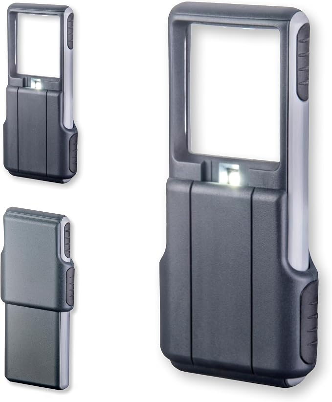Carson MiniBrite 3x Power LED Lighted Slide Out Magnifier with Protective Sleeve (PO-25), gray