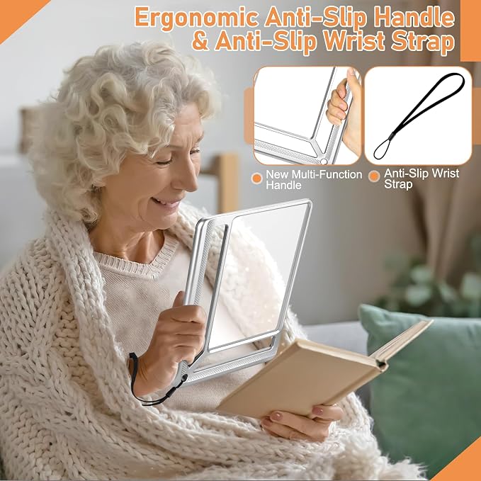 AKKYCVS 5X Full Page Magnifying Glass for Reading, Lightweight Rectangular Magnifier Provides Large Book Page Viewing Area, Handheld Magnifier for Reading Small Prints for Seniors, Low Vision-Silver