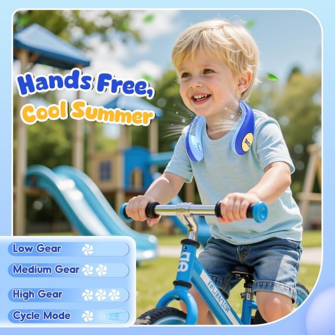 Kids Portable Neck Fan, Bladeless Fan for Kids, Safe Kids Rechargeable Cooling Fan for 4-14Y Boys Girls, 2600mAh Personal Fans for Your Neck, 4 Speeds & Lightweight, Summer Essentials Gifts for Kids