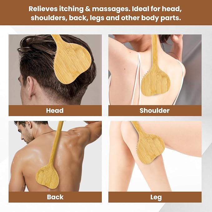 15.75" Heart‑Shaped Bamboo Back Scratcher with Airbag Cushion, Pure Wood | Airbag Cushion, elastic & gentle on skin; relieves itch and massages; ideal for women, men on back, shoulders and legs