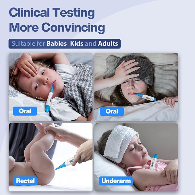 Boncare 10 Seconds Oral Thermometer for Adults and Kids, Light Blue | Accurate & Safe, Rectal Digital Thermometer for Baby, Fever Alarm