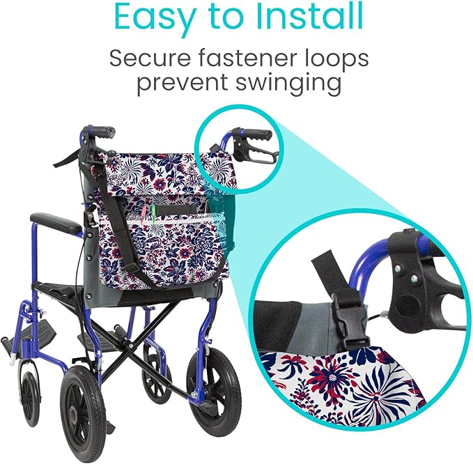 Vive XL Wheelchair Bag - Waterproof, Scratch-Resistant, Double-Stitched, Machine Washable Accessory for Adults, Seniors, 15 Colors - Storage Walker Backpack to Hang on Back of Wheel Chair
