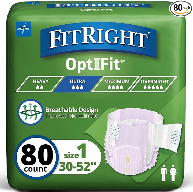 FitRight Overnight Stretch Adult Incontinence Briefs, Moderate, Size 1, 30" to 52", 80 Count