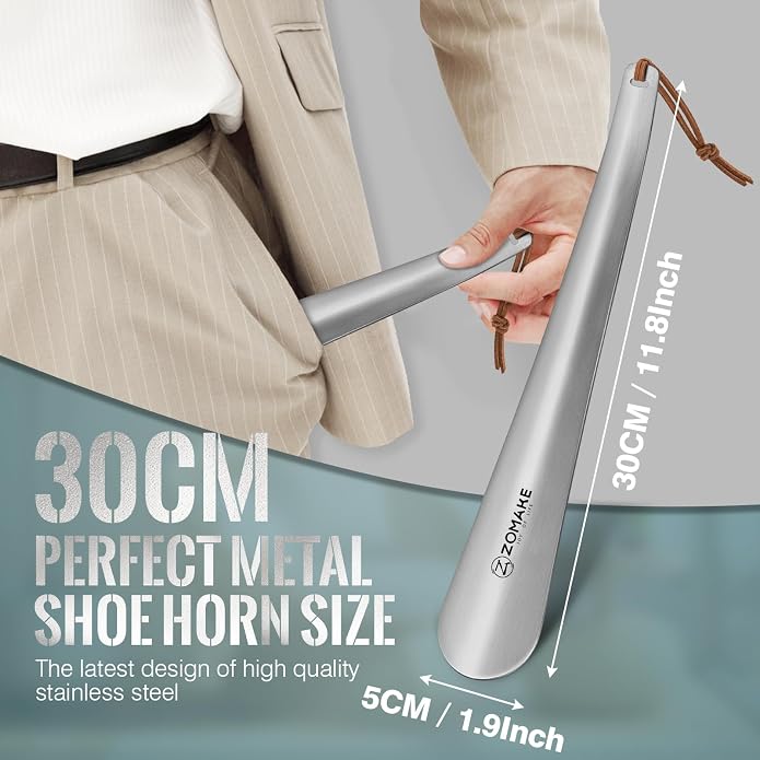 ZOMAKE Metal Shoe Horn, Small Travel Shoehorn for Men Women Kids, 5.9''/7.3''/7.5'' Portable Shoe Spoon Helper
