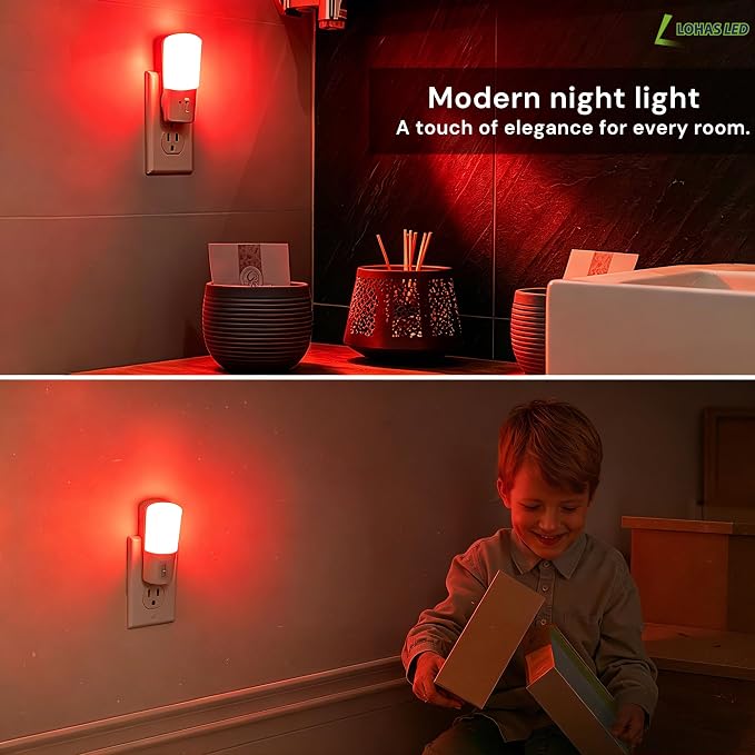 L LOHAS LED Red Night Light Plug in, Dimmable Light LED Night Lights with Dusk to Dawn Sensor, 5-80LM Adjustable Brightness Red Light for Nursery Kids Room Hallway Kitchen, Christmas Gift 2 Pack