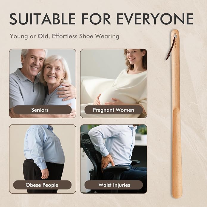 CHOSIN Shoe Horn Long Handle for Seniors, 24" Long Shoehorn Wooden for Boot, Durable Shoe Spoon for Seniors Women Men Gifts