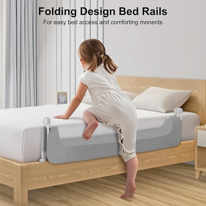 Bed Rail for Toddlers,Swing Down Kids Bed Rails Guard for Twin,Full,Queen,Bunk Size Bed,Extra Tall Child Bed Rail Guard with Reinforced Anchor Safety System (Grey, 43 Inch(43" L x 31" H))