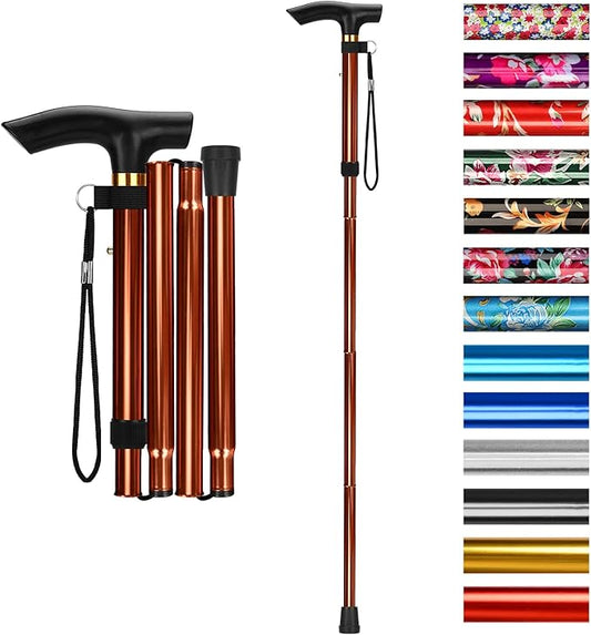supregear Folding Cane, 5-Level Adjustable Height Walking Stick Lightweight Collapsible Portable Travel Cane with Wrist Strap and T Handle for Elderly Disabled Men Women