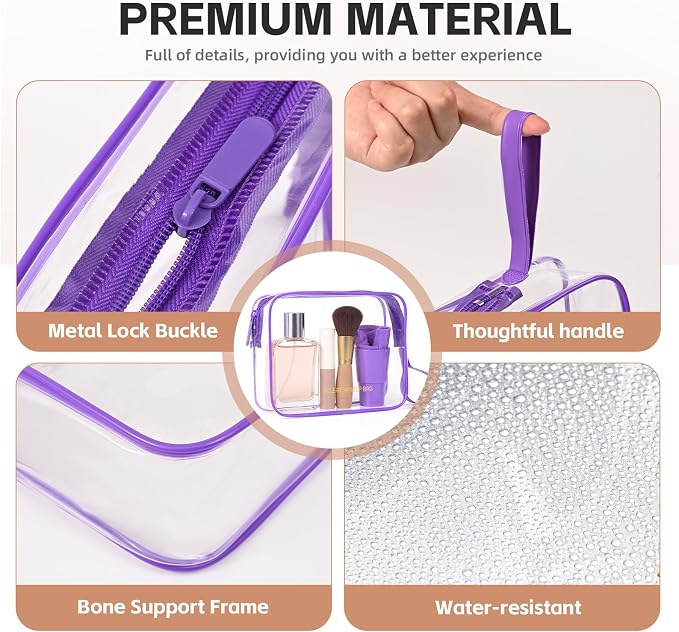 Icramsy Clear Makeup Bag,2 Pack TSA Approved Toiletry Bag Travel Toiletry Bag Hanging Makeup Cosmetic bag for Women Men (Purple)