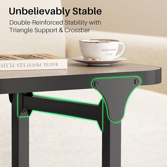 Kitstorack Height Adjustable End Table 2 Pack, Small Side Table for Couch, Sofa Table with Metal Frame for Living Room, Bedroom, Bedside C Shaped Table,Greige
