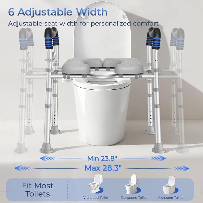 KingPavonini Raised Toilet Seat with Handles for Elderly, 500 lbs Capacity | Adjustable Height & Width, Toilet Seat Risers for Seniors, Handicap & Pregnancy Bathroom Safety, Fits Any Toilet