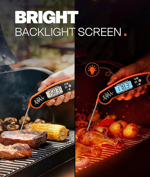 Meat Thermometer Digital, Food Thermometer for Cooking, Orange | Instant Read, for Grilling, BBQ, Air Fryer, Smoker, Candy, Kitchen Gadgets, BBQ Essentials, Gift for Dad, Men, Women
