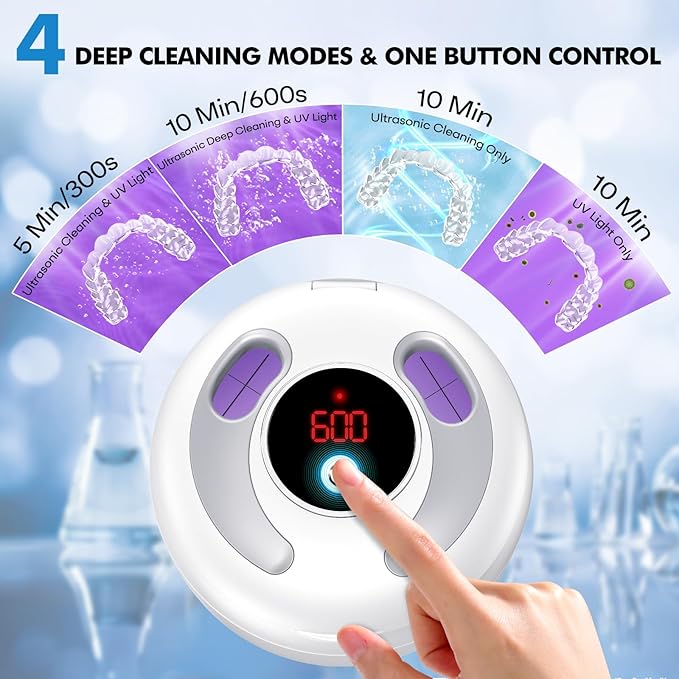 Upgraded Ultrasonic Retainer Cleaner Machine, 45kHz Ultrasonic Dentures Cleaner for Night Guards, Braces, Aligner, Toothbrush, Jewelry and More, 200ML Capacity, White
