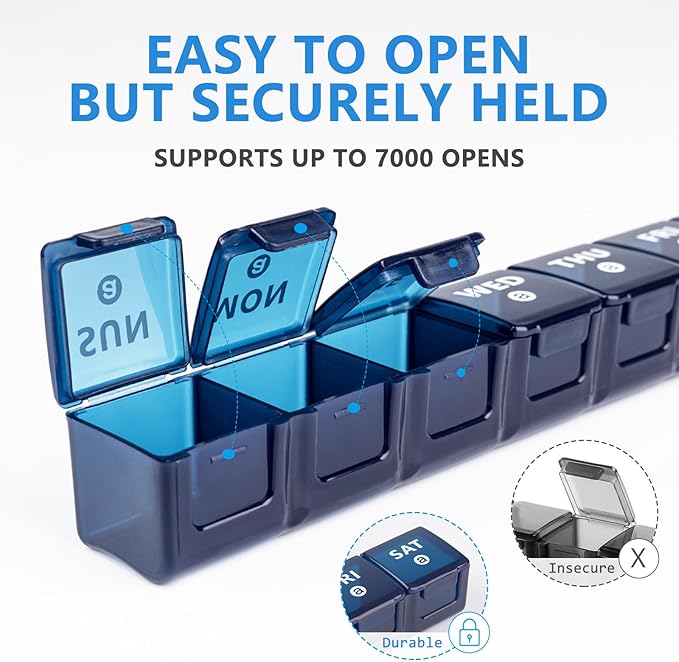 2-Pack Weekly Large Pill Organizer for Travel, 7 Day Pill Boxes and Organizer, Big Compartments Pill Case AM PM,14 Day XL Medication Organizer Dispenser for Fish Oils, Vitamin Holder Supplement